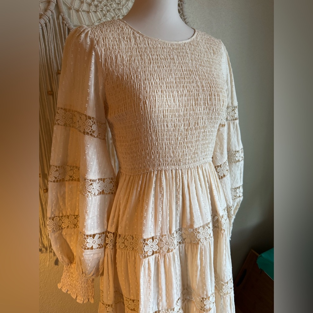 By Together Cream Crochet Floral Lace Trimmed Maxi Dress- Small NWOT - Picture 2 of 5
